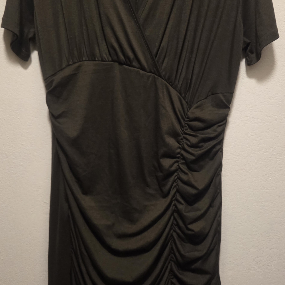 Elegant Olive Green Ruched Dress